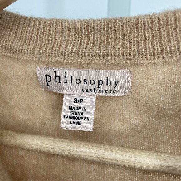 Philosophy Womens Cashmere Bulldog Sweater Camel Tan Graphic Cozy Luxe Winter - Picture 4 of 12
